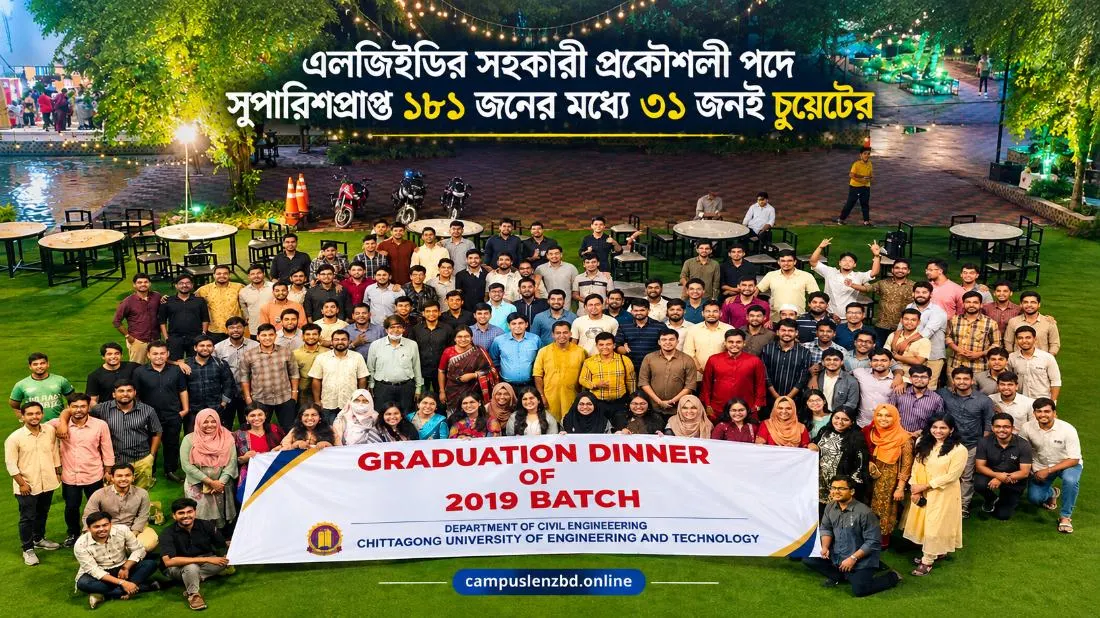 এলজিইডির সহকারী প্রকৌশলী পদে সুপারিশপ্রাপ্ত ১৮১ জনের মধ্যে চুয়েটের ৩১ শিক্ষার্থী।